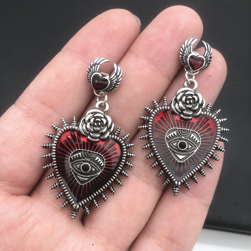 Occult Dark Goth Drop Earring Jewelry Blood Rose Heart Oil Bat Gothic Earrings Goblincore E Girl Accessories Jewelry